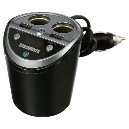 Car and Driver - Car Power Station with 4 Charging Ports and FM Transmitter - Black