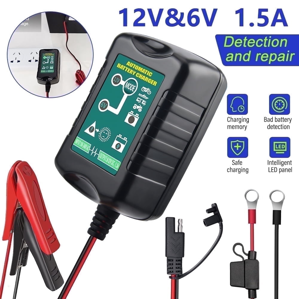 MDHAND 12V/6V, 1.5A Automatic Battery Charger and Maintainer, Trickle Charger for Car Motorcycle