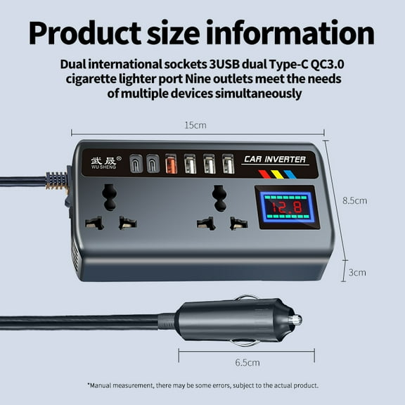 Car and truck 12V24V to 220V multifunctional vehicle inverter converter, international universal fast charging socket,black