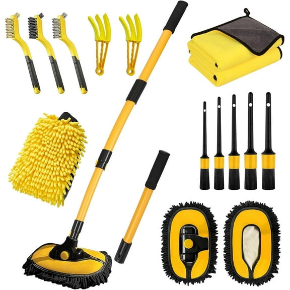 Car ash Brush ith Long Handle, 55 inch Car ash Mop Car ash Kit Mitt Retractable Bent Pole Car ash Brush for Cars RV Truck Boat