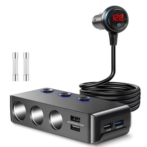 Car charger,fast charging, including 4 USB ports + 3 cigarette lighter ports, suitable for mobile phones, tablets and other electronic devices