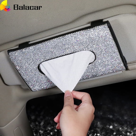 Car creative paper towel box with diamonds Inside the car paper box decorated with diamonds Creative car visor paper towel clip