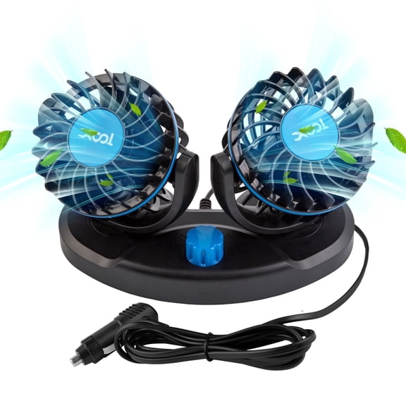 Car Fan for Dashboard, 2 Speeds 360°Rotatable Car Fan , Dual Head Car Cooling Fan with Cigarette Lighter for Vehicles SUV RV