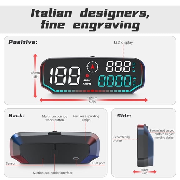 Car head dispaly,Inch Led Overspeed Alarm With 5 Led Display Head Display Altitude Alarm Speed Altitude Display Speed 5 Inch Car Head Display Universal Head Led Vehicles Car