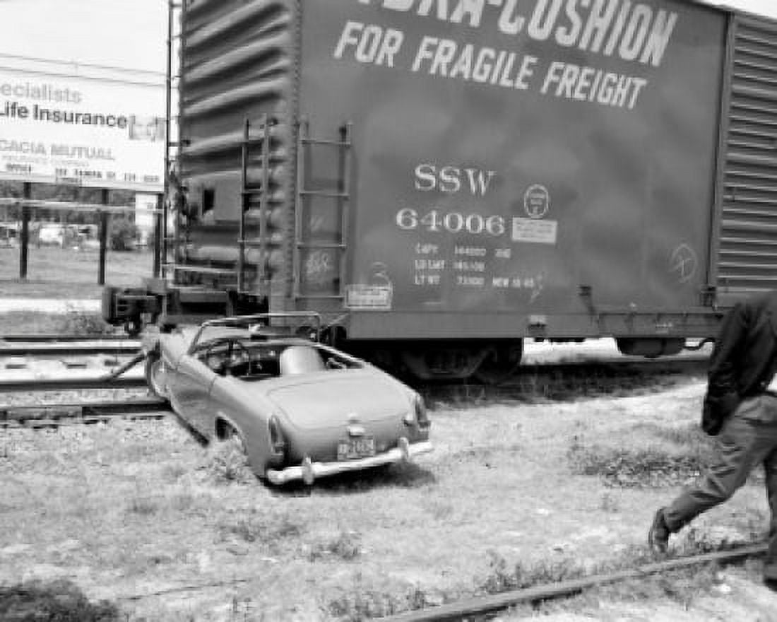 Car hit by train on railroad track Canvas Art - (18 x 24)