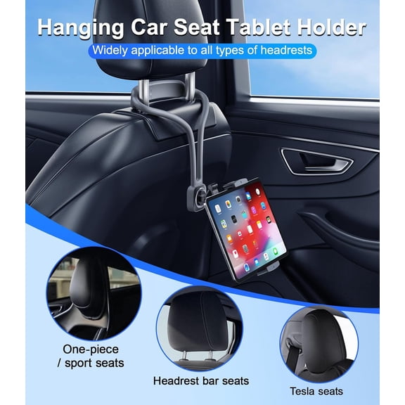 Car iPad Tablet Holder Back Seat Accessories for Tesla/Sport/Bucket/Performance Seats, Rear Headrest Tablet Hanger Mount for Kids/Adults, Road Trip Essentials with Car TV/Entertainment Gadgets