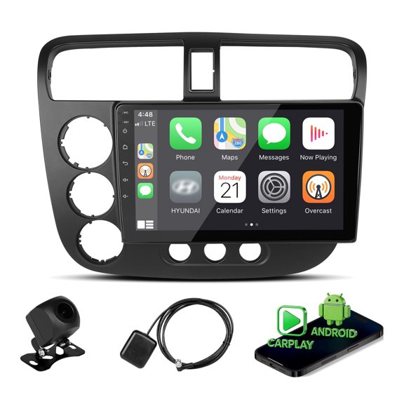 CarPlay Stereo Radio GPS WiFi Player Double DIN 10.1 Inch Screen for Honda Civic 2001-2005