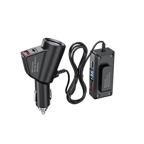 Car-mounted vehicle charging unit with multi-functional QC3.0 + PD mobile phone fast charging interface, 12V and 24V universal, with voltage display
