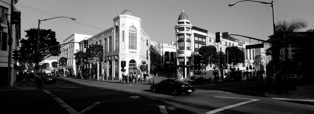 Car moving on the street Rodeo Drive Beverly Hills California USA Canvas Art - Panoramic Images (13 x 36)