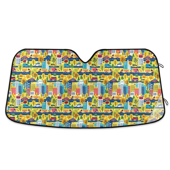 Car on City Road Car Windshield Sun Shade Foldable Car Front Window Visor Heat and UV Protection 55x27.6