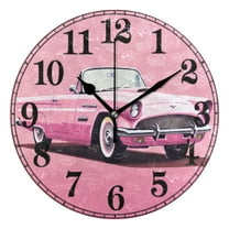 Car on Pink Silent Wall Clock 10" Non-Ticking Battery Clock