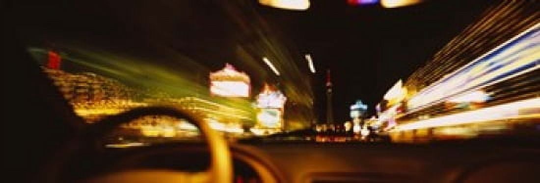Car on a road at night Las Vegas Nevada USA Canvas Art - Panoramic Images (18 x 6)