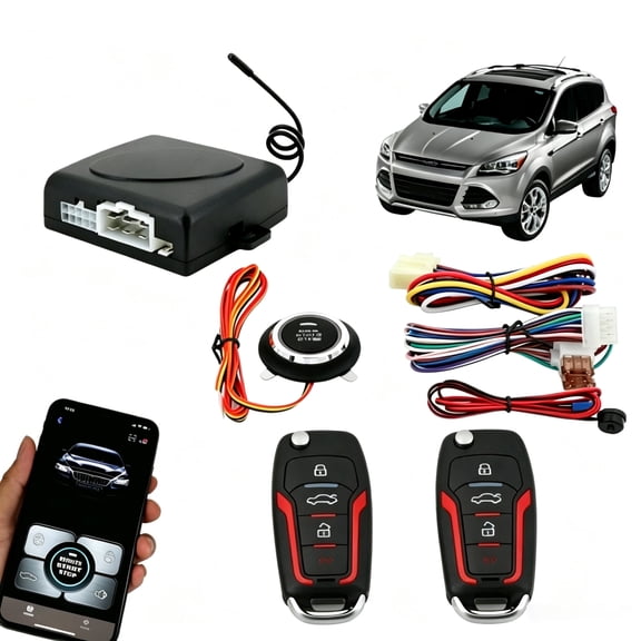 Universal 12V Automotive Remote Starter Kit, Push Button StartStop Keyless Entry AntiTheft Alarm System with Bluetooth App Control for 12V Sedan SUV Pickup Van