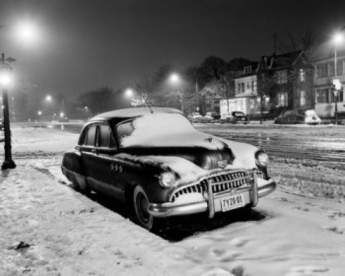 Car parked in town street covering with snow Canvas Art - (18 x 24)