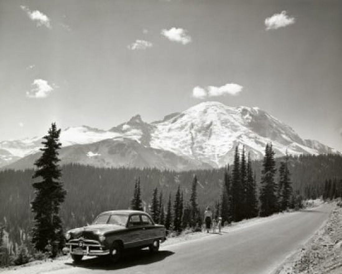 Car parked on a roadside Mt Rainier Chinook Pass Highway Washington State USA Canvas Art - (18 x 24)