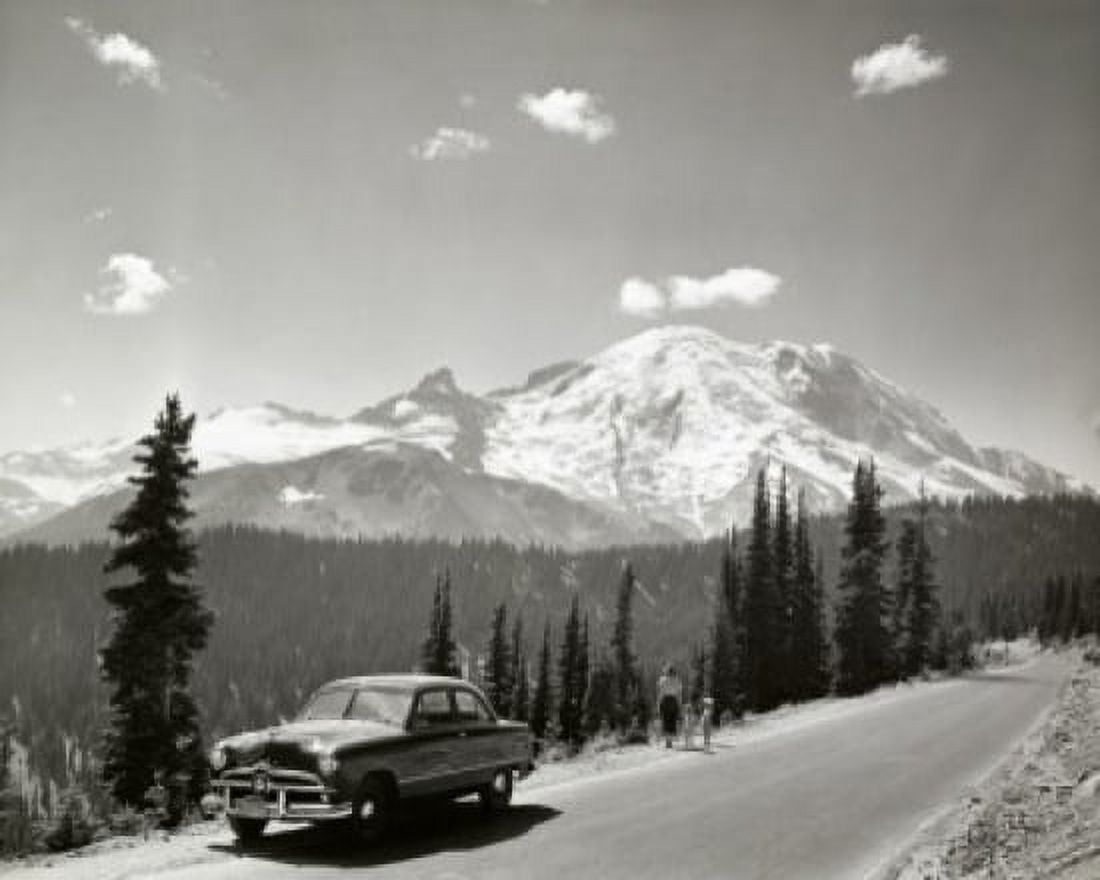 Car parked on a roadside Mt Rainier Chinook Pass Highway Washington State USA Canvas Art - (24 x 36)