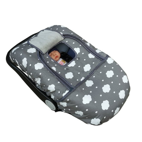 Car seat Covers for baby, Baby carseat Cover canopy, door open with flap cover, Thick Padded, perfect for winter, Grey cloud;