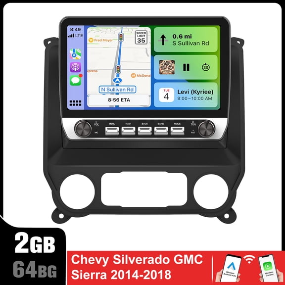 Car stereo for GMC Sierra 2014-2018 touch screen has Android Auto Wireless Carplay, Bluetooth WIFI supports GPS Navigation (With Bose system, you need to purchase an additional fiber optic box! ! !)