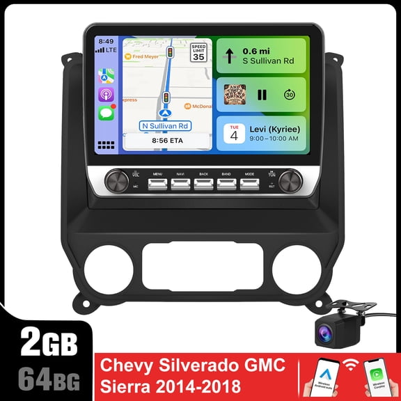 Car stereo for GMC Sierra 2014-2018 touch screen has Android Auto Wireless Carplay, Bluetooth WIFI supports GPS Navigation (With Bose system, you need to purchase an additional fiber optic box! ! !)