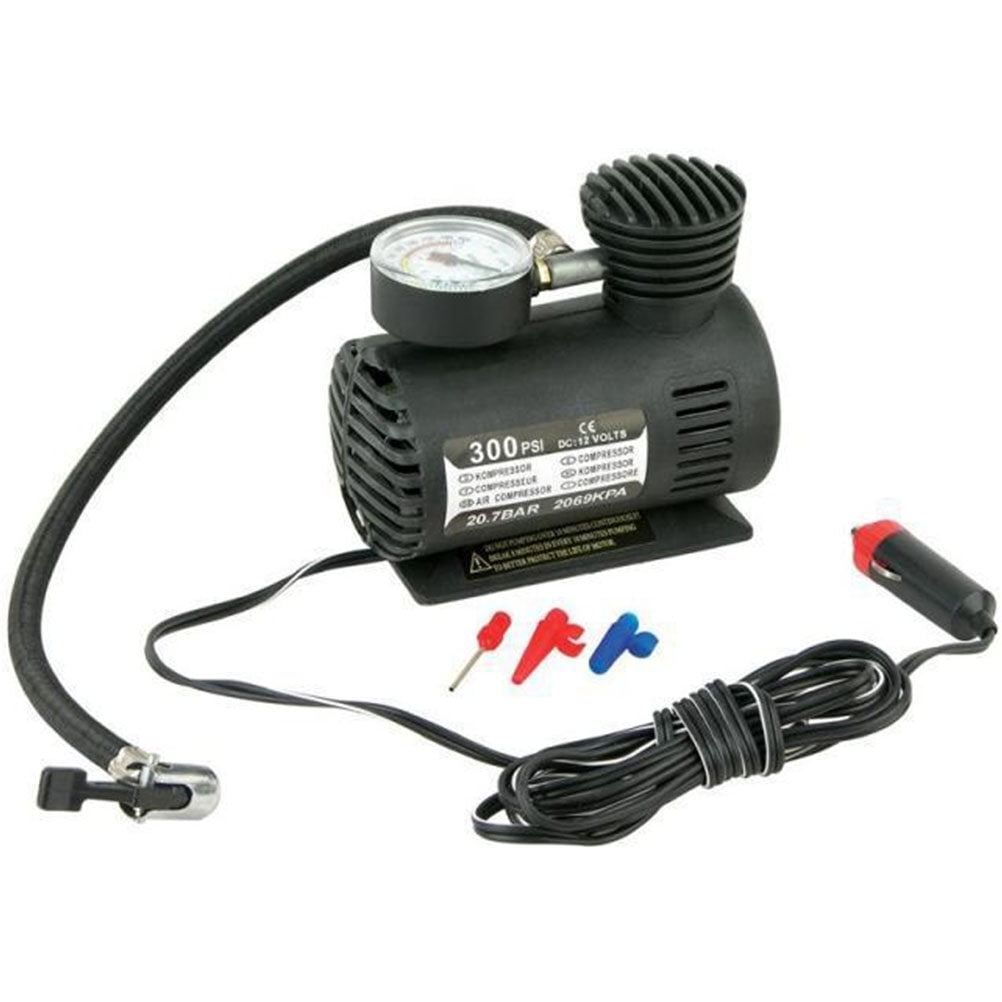 Car tyre inflator 12V Car Tyre Inflator Air Compressor Metal Tire Inflator High Pressure Air Pump (Black)