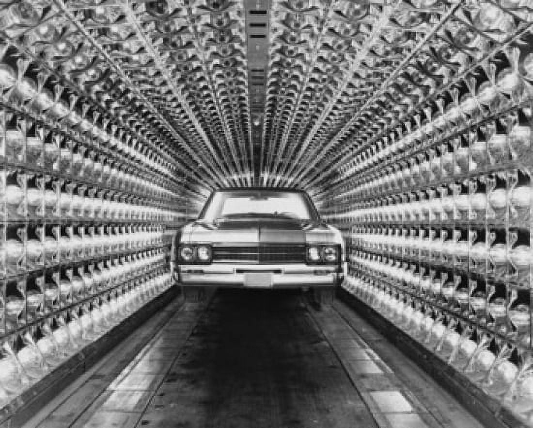 Car under heat lamps in a car paint drying unit of a factory Canvas Art - (18 x 24)
