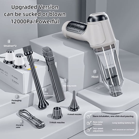 Car vacuum cleaner, 15000Pa cordless handheld rechargeable dry and wet vacuum cleaner, 120W high power suitable for car, pet, home and office cleaning, washable HEPA filter, multiple nozzles