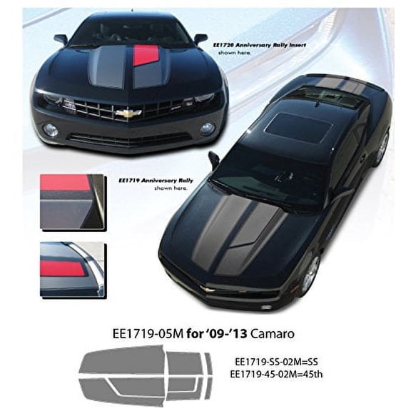 CarBeyondStore, Compatible with - Chevrolet Camaro 2009 to 2013 Silver Anniversary Rally Vinyl Graphics Kit