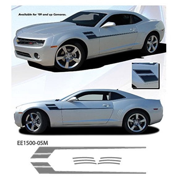 CarBeyondStore, Compatible with - Chevrolet Camaro 2009 to 2013 Silver Speed Vinyl Graphics Kit
