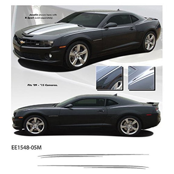 CarBeyondStore, Compatible with - Chevrolet Camaro 2009 to 2015 Silver Side Stripe Vinyl Graphics Kit