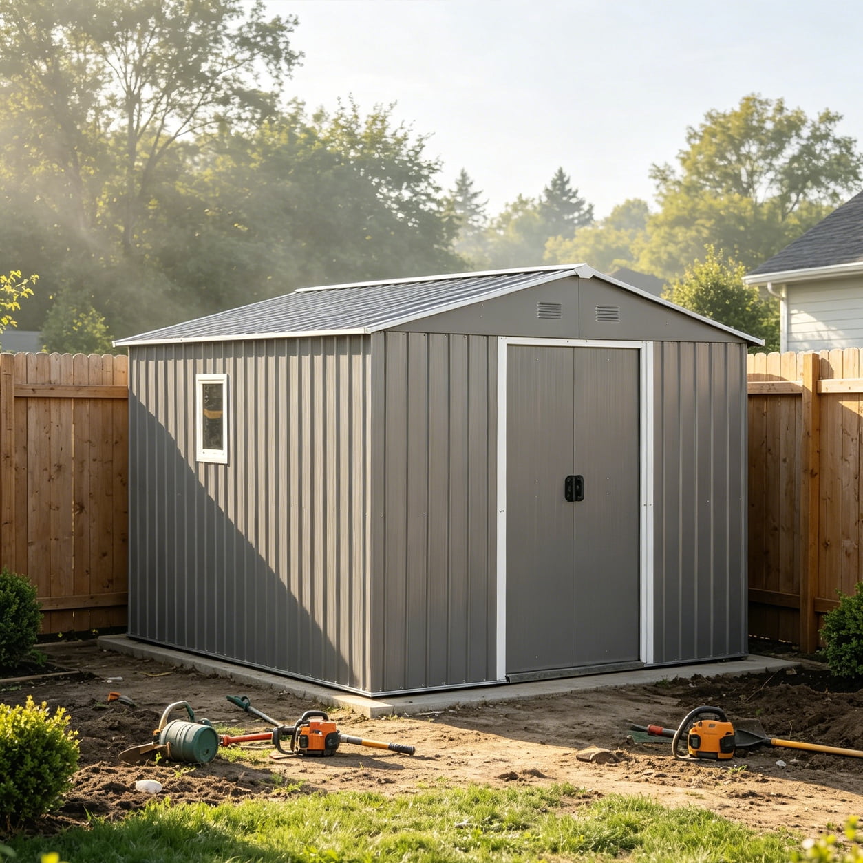 Window Washing Storage CarButler 8x10ft Metal Outdoor Storage Shed Tool Shed with Window and ...