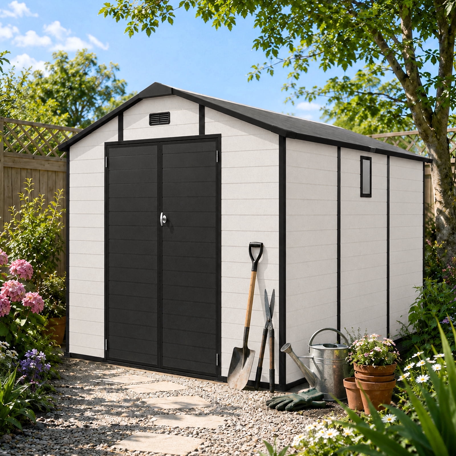 CarButler 8x10ft Plastic Outdoor Storage Shed Resin Tool Shed with TP ...