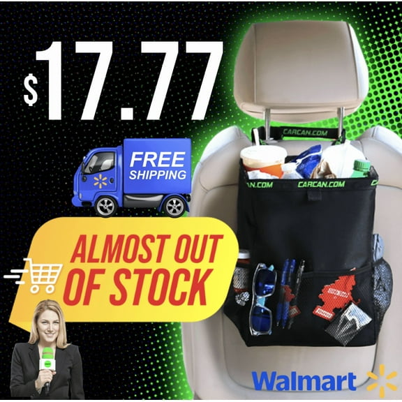 CarCan Trash Can Waterproof Car Trash Bin with 3 Pockets Foldable Hanging Carcan Storage 10 inch