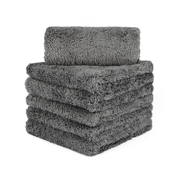 CarCarez Premium Microfiber Cleaning Cloths, 16"x16", Plush Edgeless Towels, Grey, 6 pack