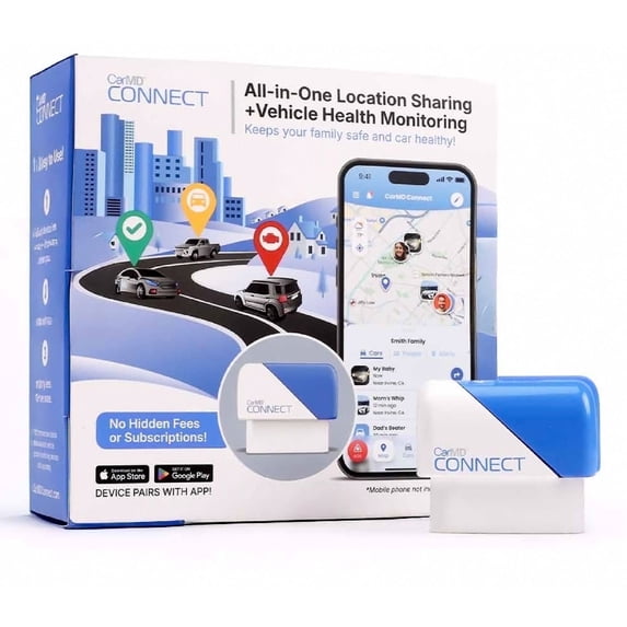 CarMD Connect – OBD2 Vehicle Tracking via Mobile App for Teens, Elderly & Families|Real-Time Location, Safety Alerts, Geofencing & Vehicle Health|No GPS or SIM Needed|1996+ OBDII Cars & Light Trucks