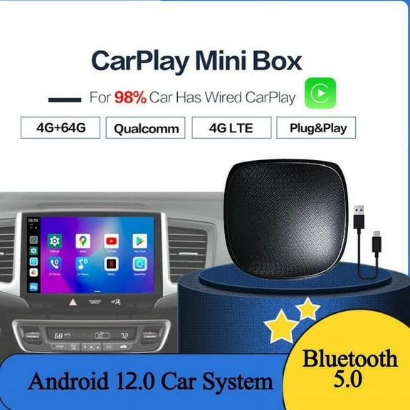 CarPlay AI Box, 4+64 Carplay Wireless Adapter/Wireless Carplay Android Auto Adapter for Factory Wired Carplay Cars, Android 12 Mlutimedia Video Box Supports Netflix/Spotify/SIM/TF Card/4G Network