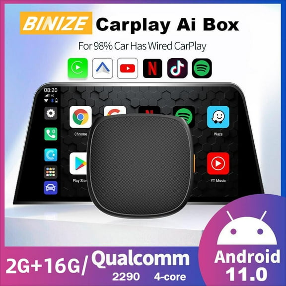 CarPlay AI Box, Carplay Wireless Adapter/Wireless Carplay Android Auto Adapter for Factory Wired Carplay Cars, Android 11 Mlutimedia Video Box Supports Netflix/Youtube