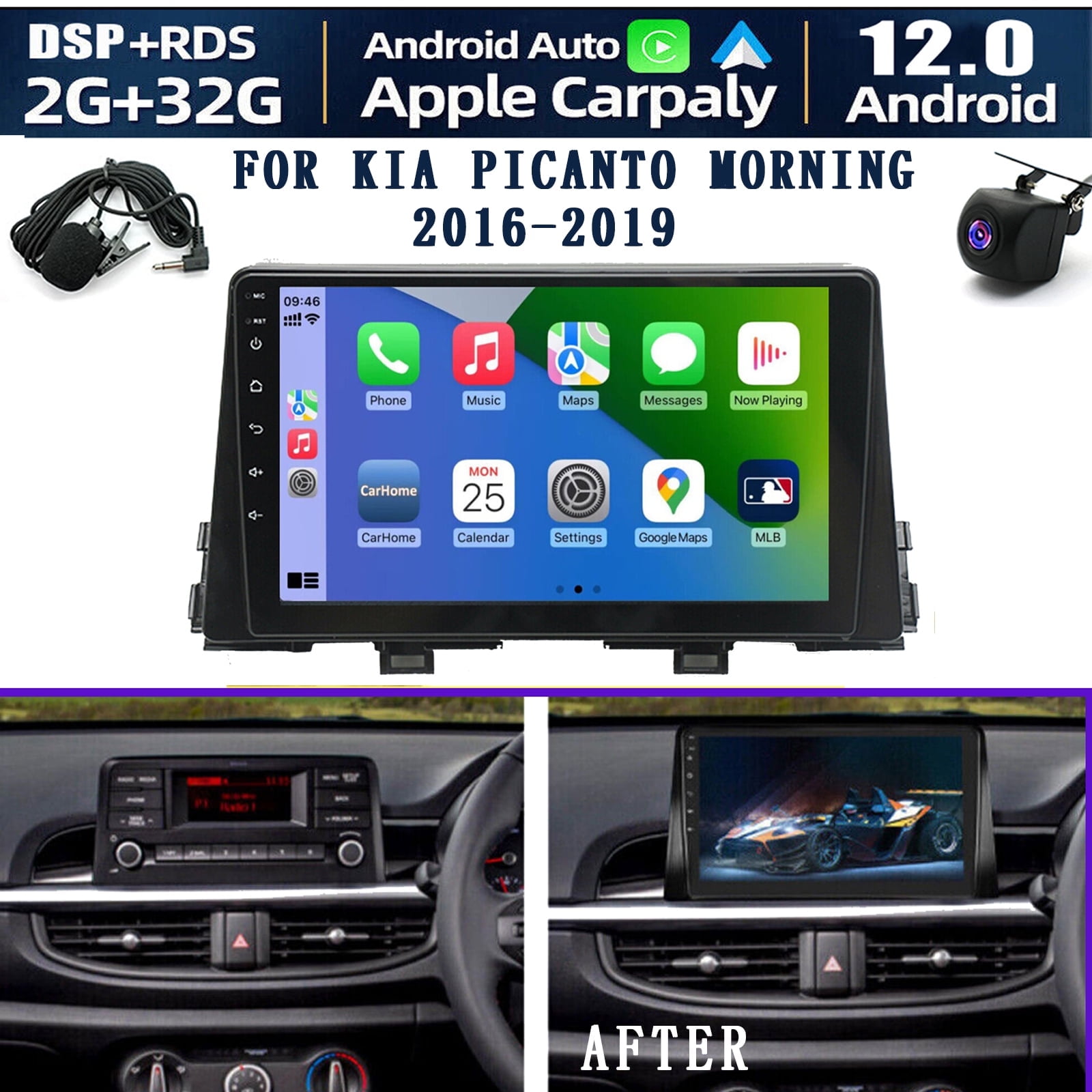 CarPlay Android Auto Navigation Stereo GPS Radio Reverse Camera Display ...