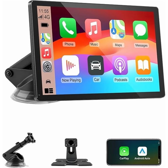 CarPlay Screen for Car, 9'' Wireless CarPlay & Android Auto - Smart Portable Touchscreen with Bluetooth/FM, Mirror Link, Voice Control, GPS Navigation, Hands-Free Calling, Plug & Play Car Play Screen