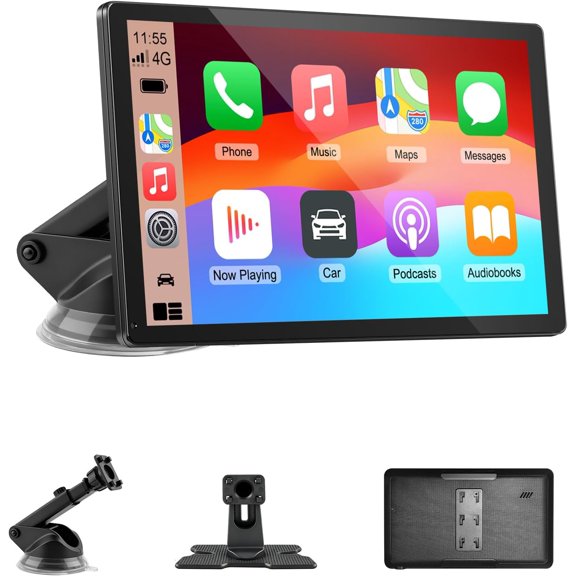 CarPlay Screen for Car, 9'' Wireless CarPlay & Android Auto - Smart Portable Touchscreen with Bluetooth/FM, Mirror Link, Voice Control, GPS Navigation, Hands-Free Calling, Plug & Play Car Play Screen