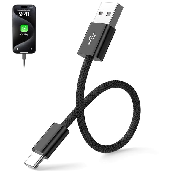 for CarPlay USB C Cable for Android Auto Compatible with iPhone 17 Pro 16 Plus 15 Pro 1ft Fast Charge Data Transfer USB C Braided Cord for Samsung S25 S26 for Google Pixel 10 9 Black