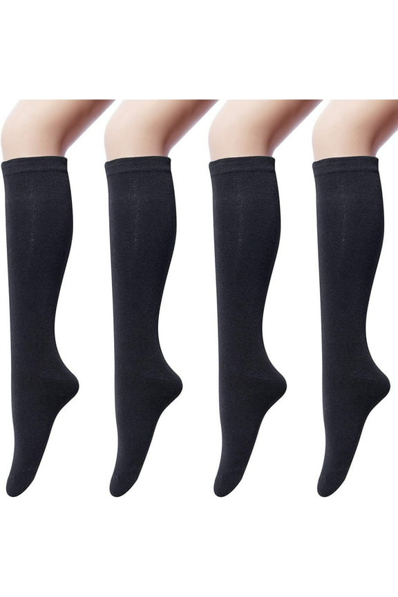 4 Pairs Women's Cotton Knee High Socks, Casual Solid Knit Knee Socks (black) Black