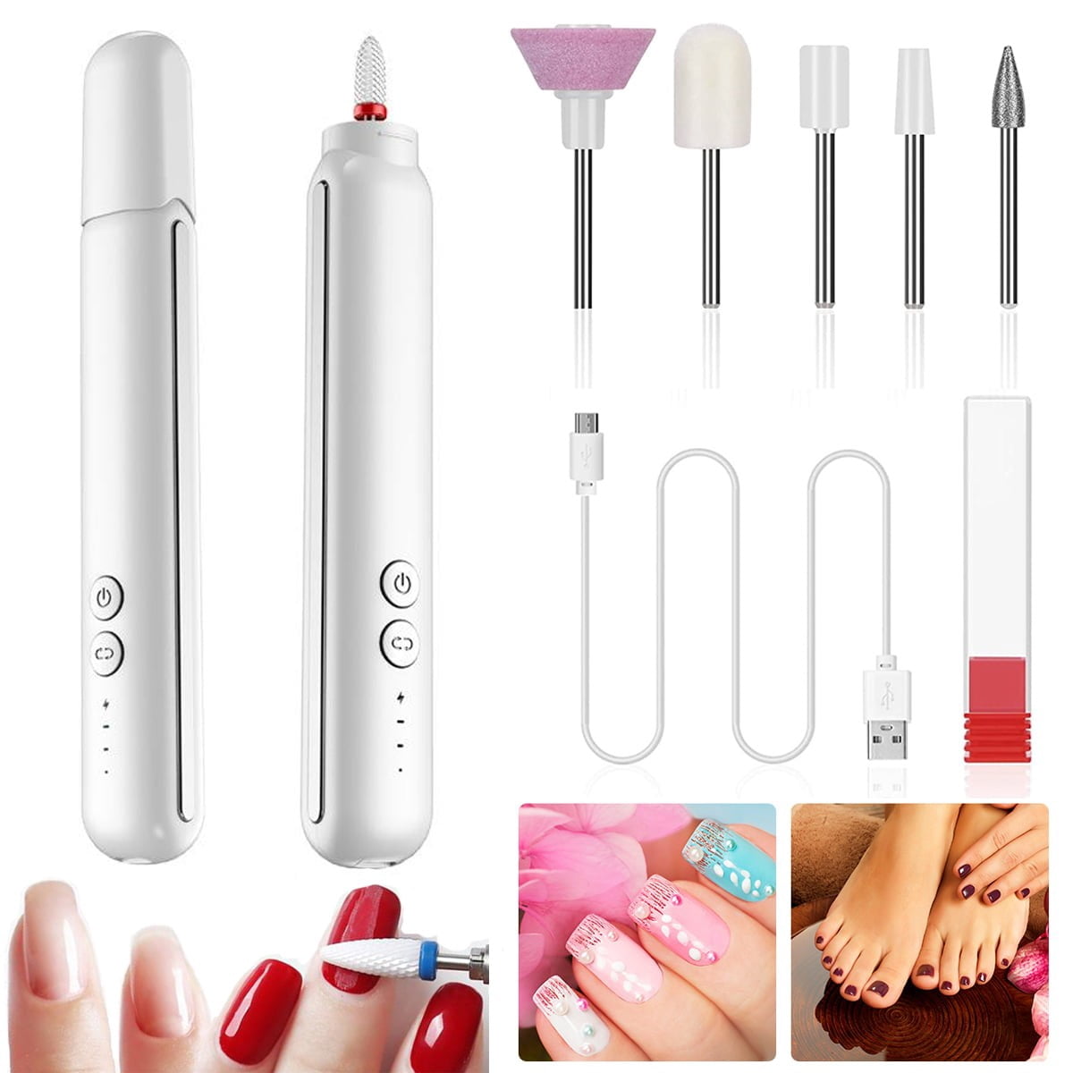 Cara Lady Electric Cordless Drill For Acrylic Rechargeable Toenail Sander For Thick , Kit With Drill White