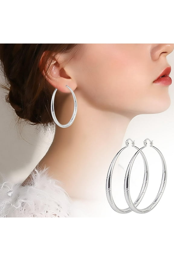 Women 925 Sterling Solid Silver Ear Stud Hoop Earrings Wedding Jewelry Birthday Anniversary Valentines Day Gift Silver