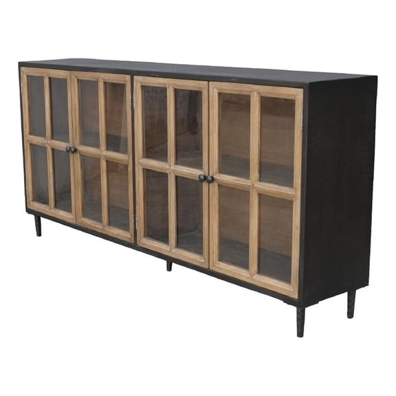 Cara Sideboard Buffet Cabinet-4 Glass Pane Doors-83 Inch Espresso Brown