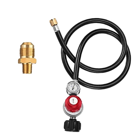 CaraMart 1 Set Adjustable 0-30 PSI Propane Regulator With 4FT Hose & Gauge For Grills & More For QCC1 For 58inch-18 UNF Outlet Connection