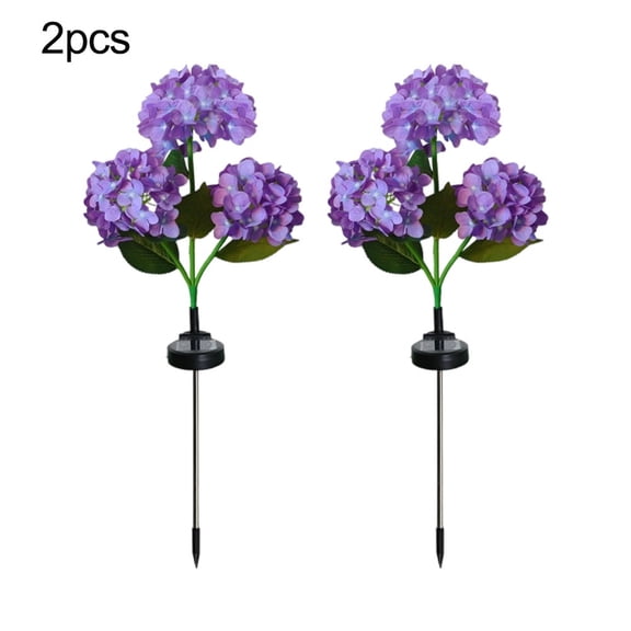 CaraMart 2-Pack Solar Garden Lights 3-Head Colorful Hydrangea Lamps for Outdoor Decor