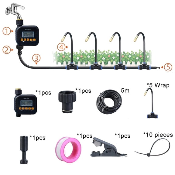 CaraMart 360° Integrated-Nozzle Automatic Plant Watering & Irrigation Kit With Timer