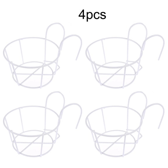 CaraMart 4PCS Black/White Iron Flower Rack 18*17.5cm Round Flower Stand With Fence Hook Flower Pot Rack Hanging Flower Pot Garden Supply