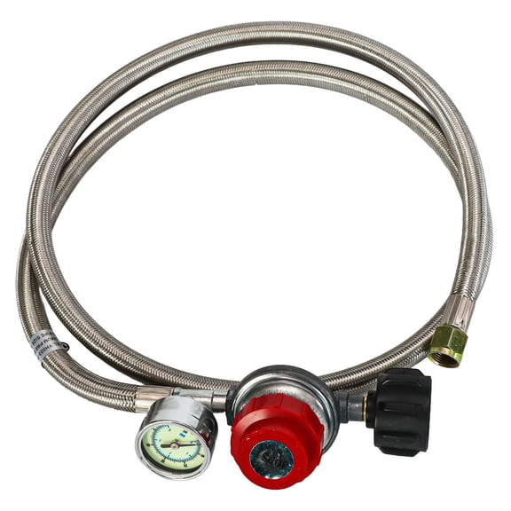 CaraMart 5FT/12FT Adjustable High Pressure Propane Regulator For Outdoor Cooking Pressure Reducing Valve Pipe With Gauge