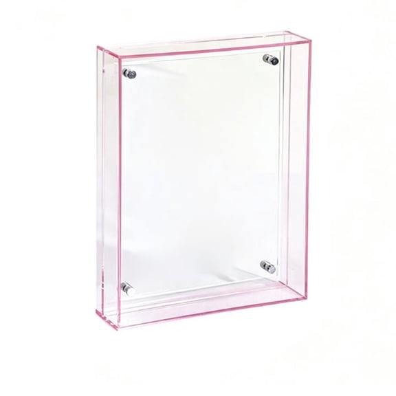 CaraMart Acrylic Photo Frame Pink Magnetic Picture Frame Frameless Desktop Photo Block